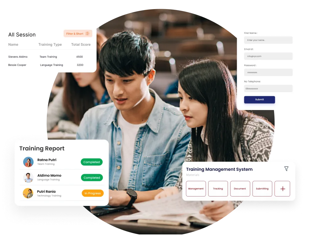 HashMicro Certification & Training Management System dashboard showing automatic certificate generation, online registration, and training reports