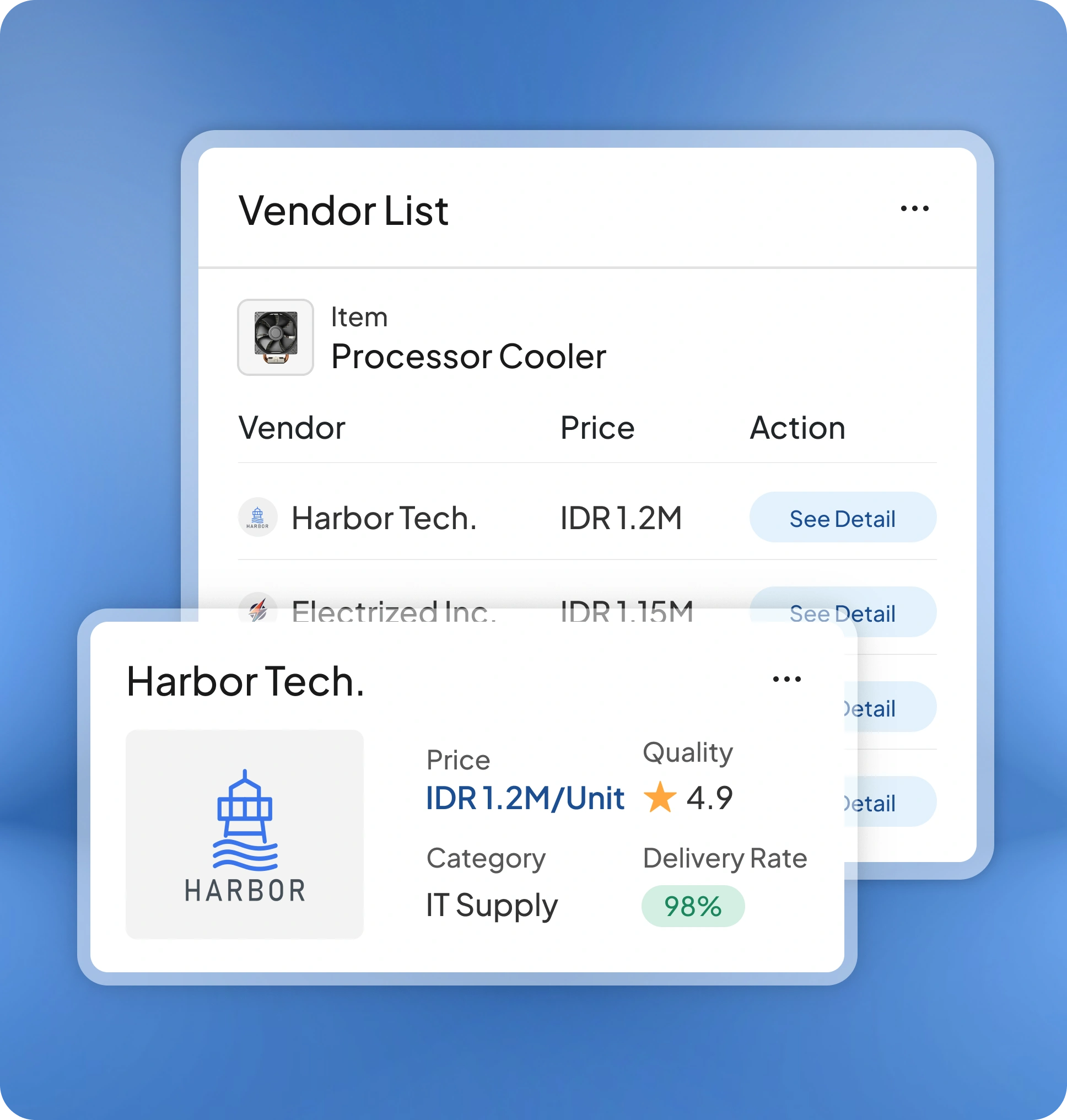 Halaman fitur aplikasi procurement HashMicro untuk Manajemen Vendor