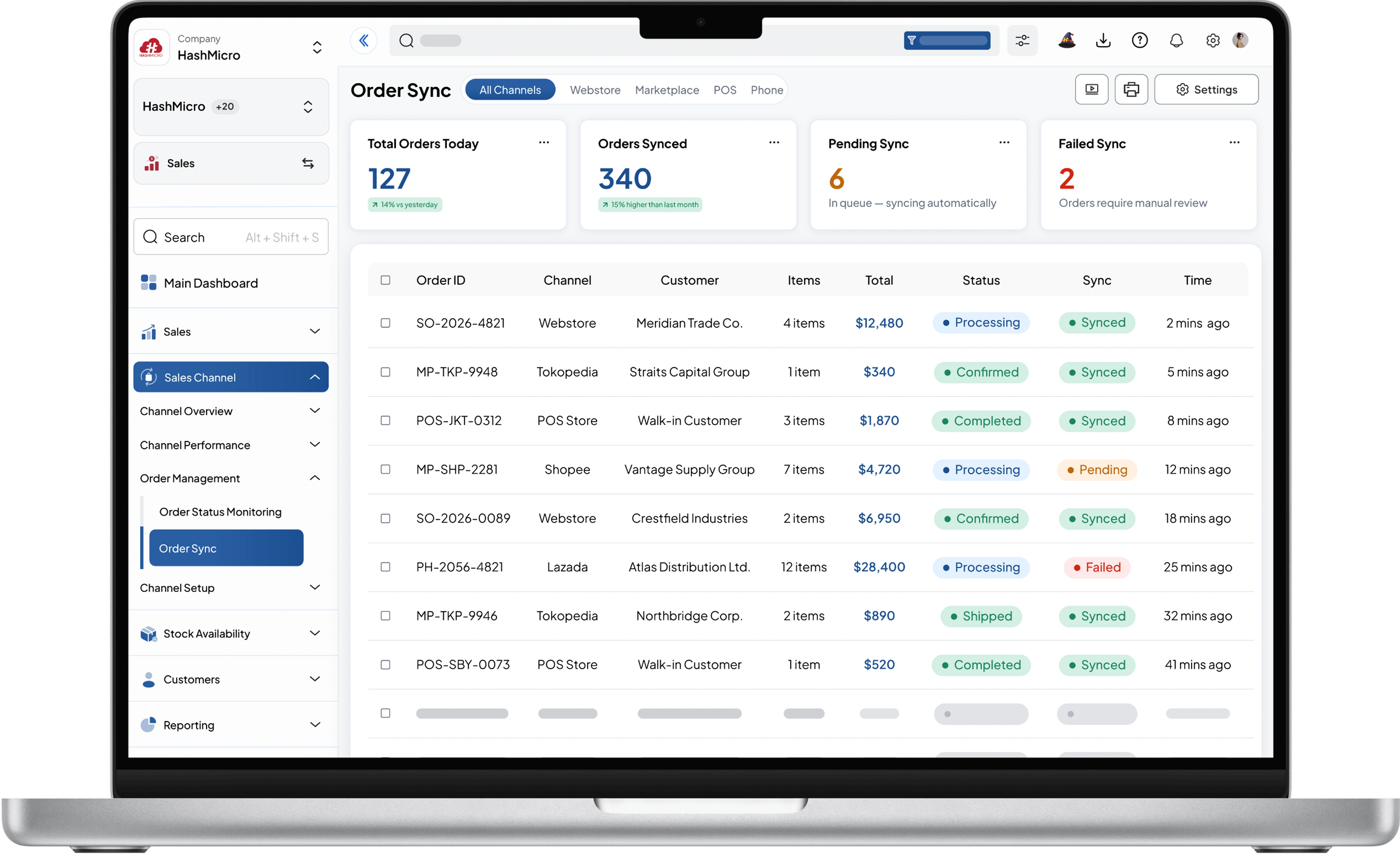 sales dashboard HashMicro for Multi-Channel Order Sync