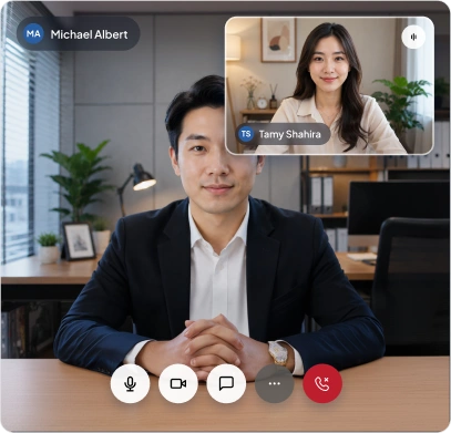 Video meeting Michael Albert dan Tamy Shahira