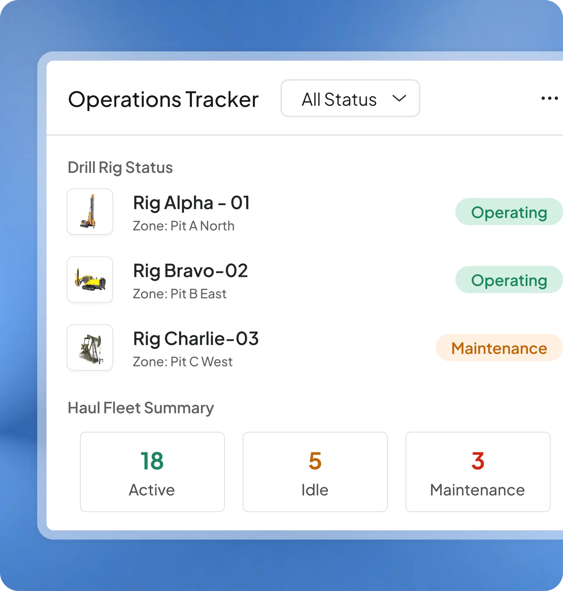Mining operations control interface preview
