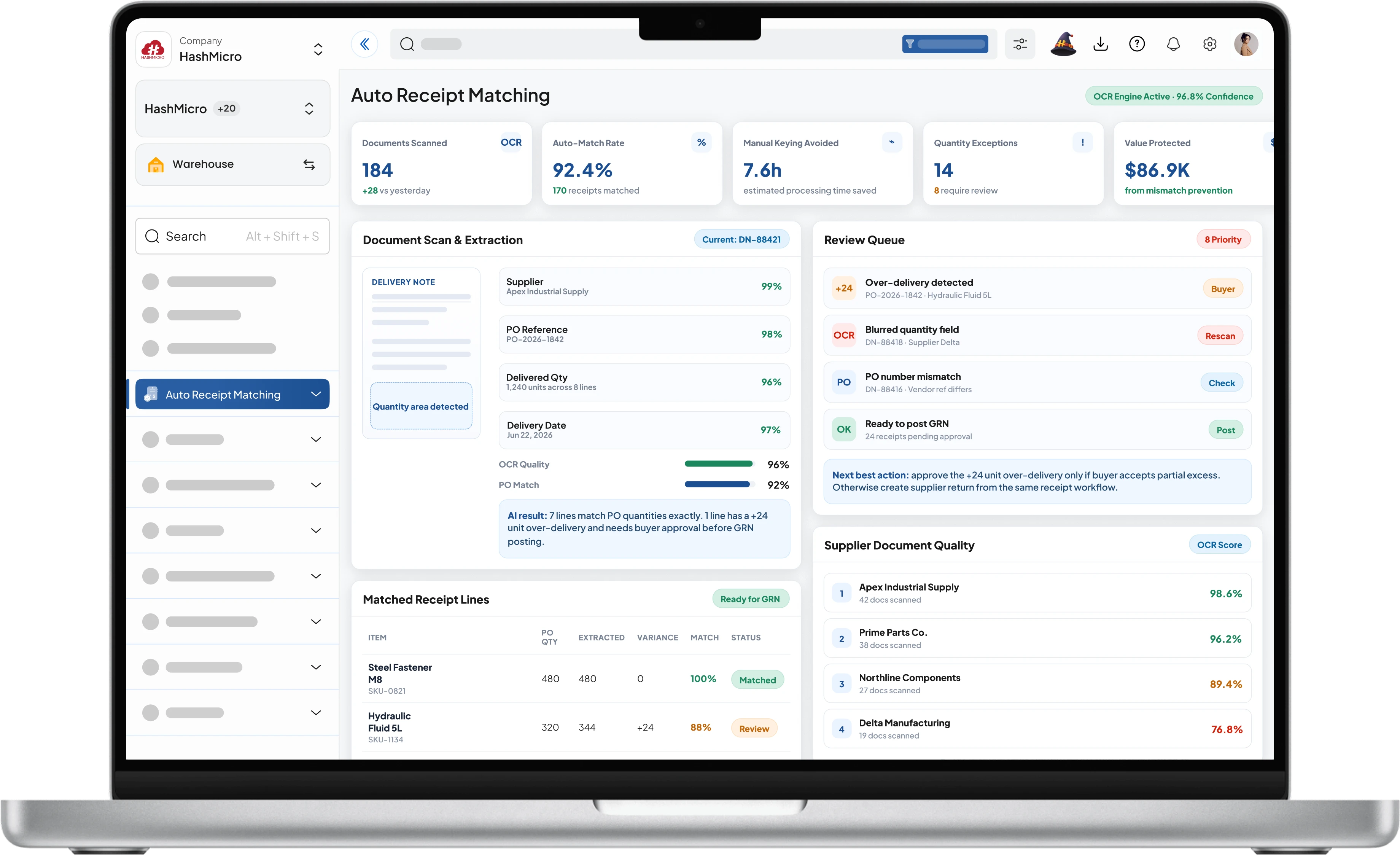 Dashboard sistem warehouse HashMicro untuk Alokasi Landed Cost
